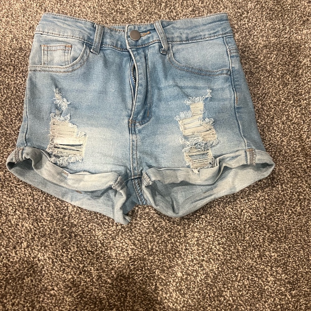 SHEIN Light Blue Distressed Jean Shorts